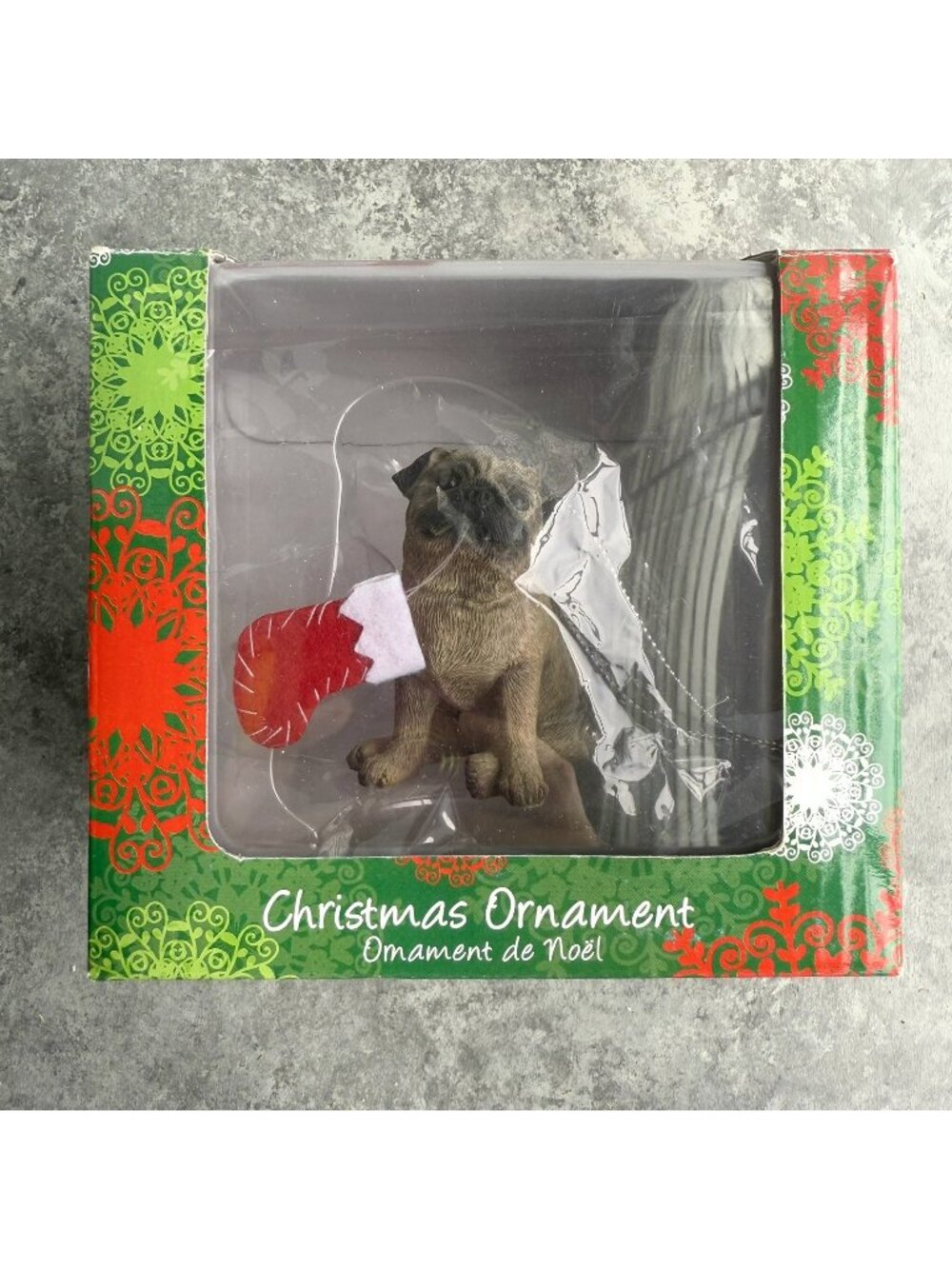 Sandicast Fawn Pug Puppy Dog Christmas Ornament Santa Hat NEW